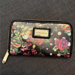Betsey Johnson Black and Pink Wallet with Gold Accents